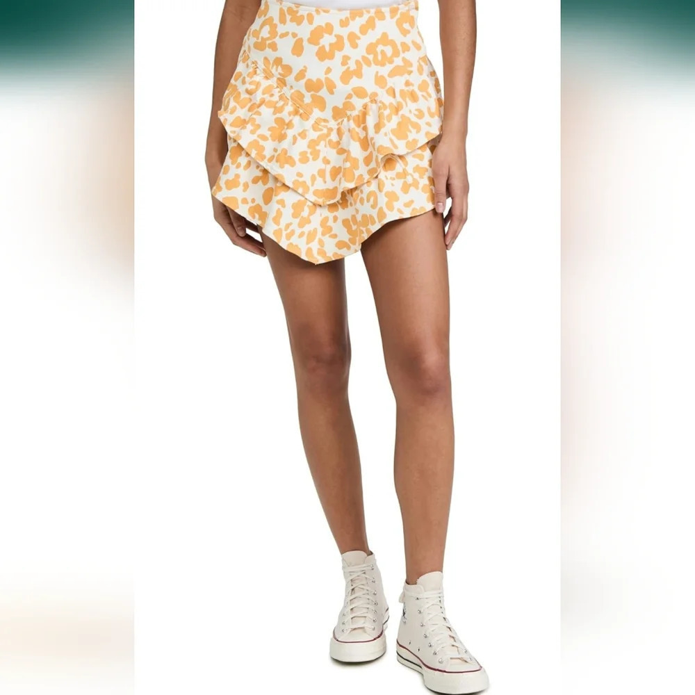 MOTHER, The Ruffle Leopard Mini Skirt, Yellow and White, Size 30 - Picture 2 of 16